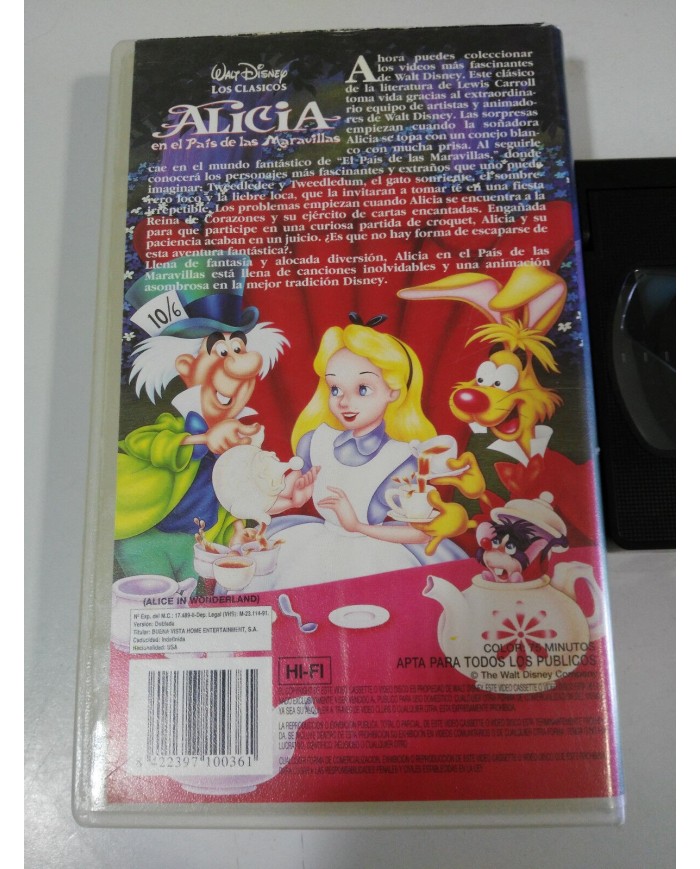 ALICIA EN EL PAIS DE LAS MARAVILLAS WALT DISNEY - VHS CINTA TAPE CASTELLANO 3T