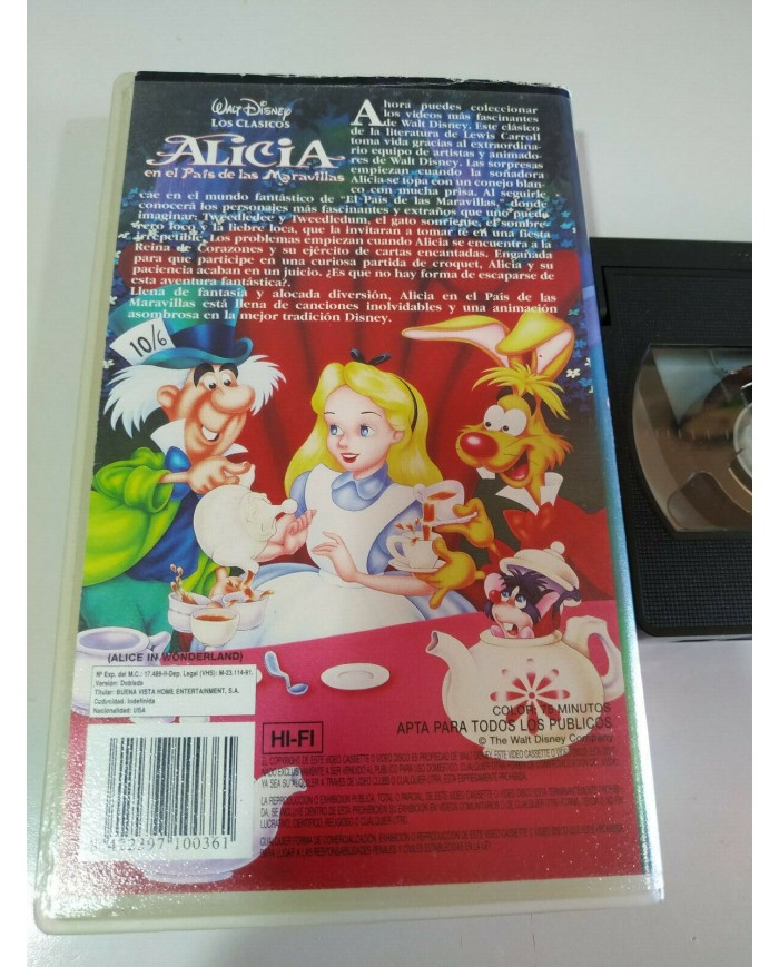 ALICIA EN EL PAIS DE LAS MARAVILLAS WALT DISNEY - VHS CINTA TAPE CASTELLANO 3T