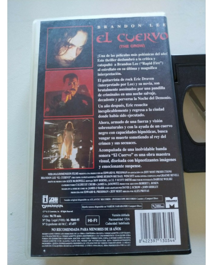 El Cuervo The Crow Brandon Lee Alex Proyas - VHS Cinta Tape Espa?ol - 3T