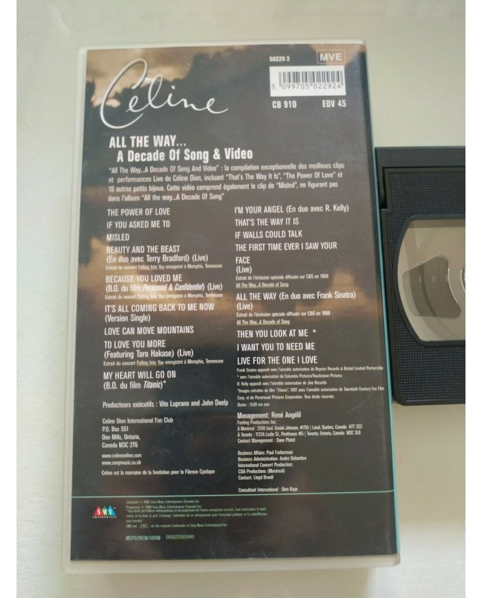 Celine Dion All The Way A Decade Of Song & Video - VHS Cinta Tape V.O. - 4T