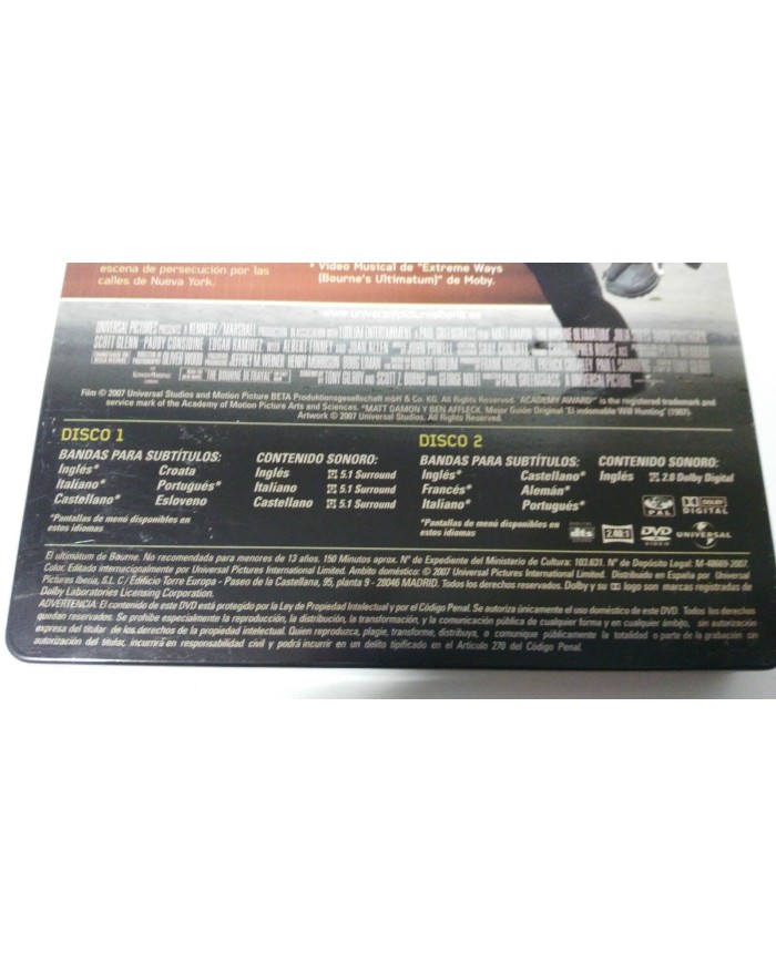 JASON BOURNE EL ULTIMATUM DE BOURNE 2 DVD MATT DAMON STEELBOOK CAJA METALICA AM