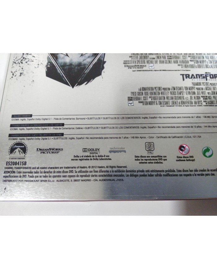 TRANSFORMERS 1 2 3 Trilogy Steelbook 3 X DVD Collection CASTELLANO ENGLISH - AM