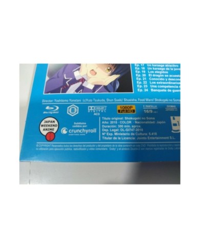 Food Wars ! Shokugeki No Soma Temporada 1 Parte 2 -Blu-Ray Japones Espa?ol - 3T