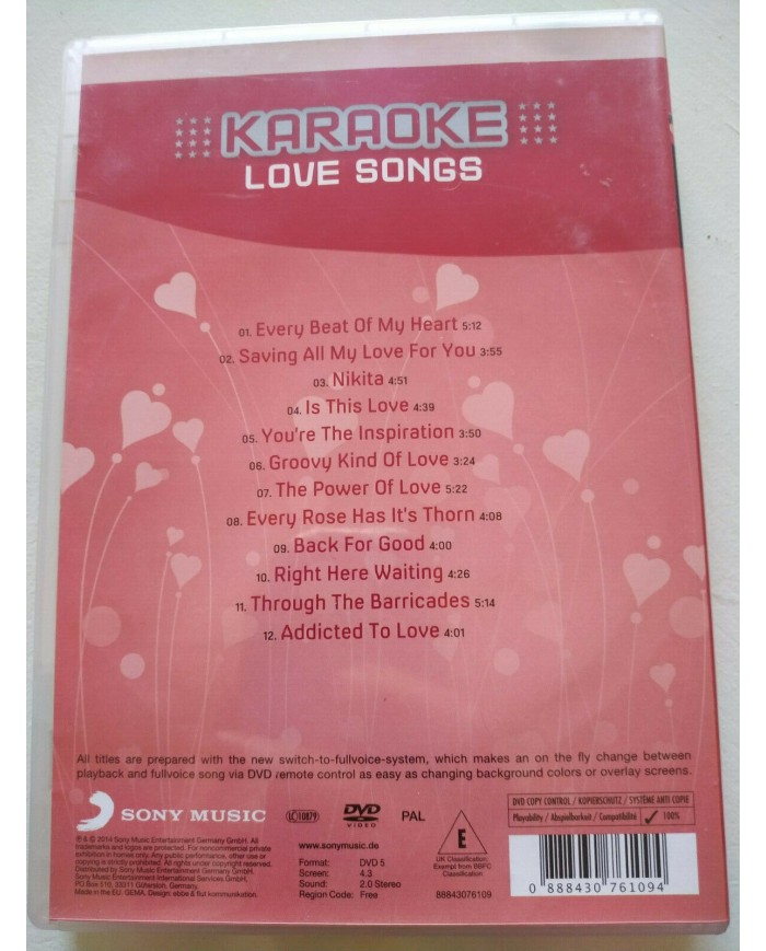 Karaoke Love Songs Nikita This Love Back For Good 2014 - DVD Am