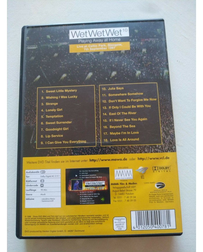Wet Wet Wet Playing Away At Home Live Celtic Parc 1997 Glasgow - DVD Am