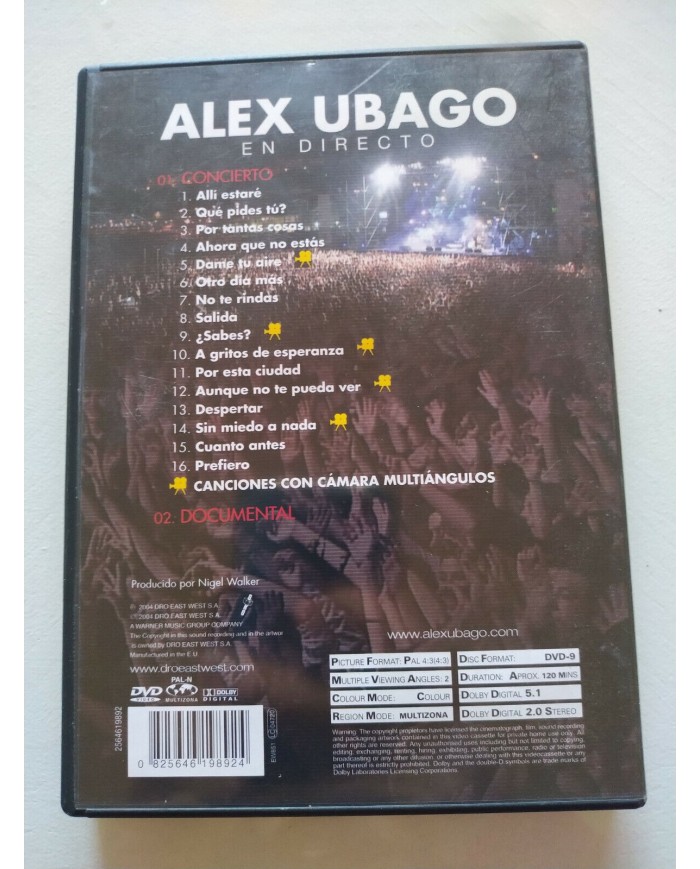 Alex Ubago En Directo Concierto + Documental Region All DRO 2004 - DVD Am