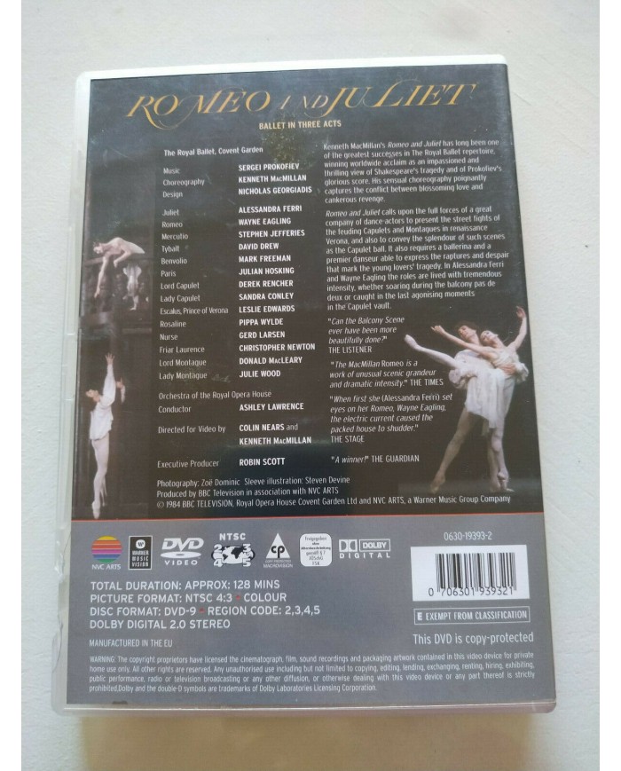 Romeo And Juliet Prokofiev Royal Ballet Coven Garden NTSC Region 2-5 - DVD Am