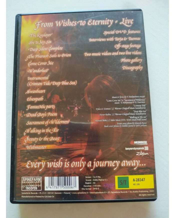 Nightwish From Wishes To Eternity Live Region All 2001 Finland Edition - DVD Am