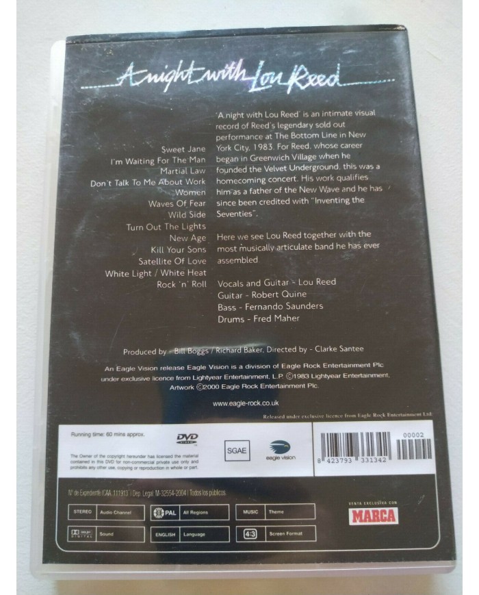 LOU REED IN CONCERT A NIGHT WITH DVD REGION 0 ALL Edicion Marca 2004