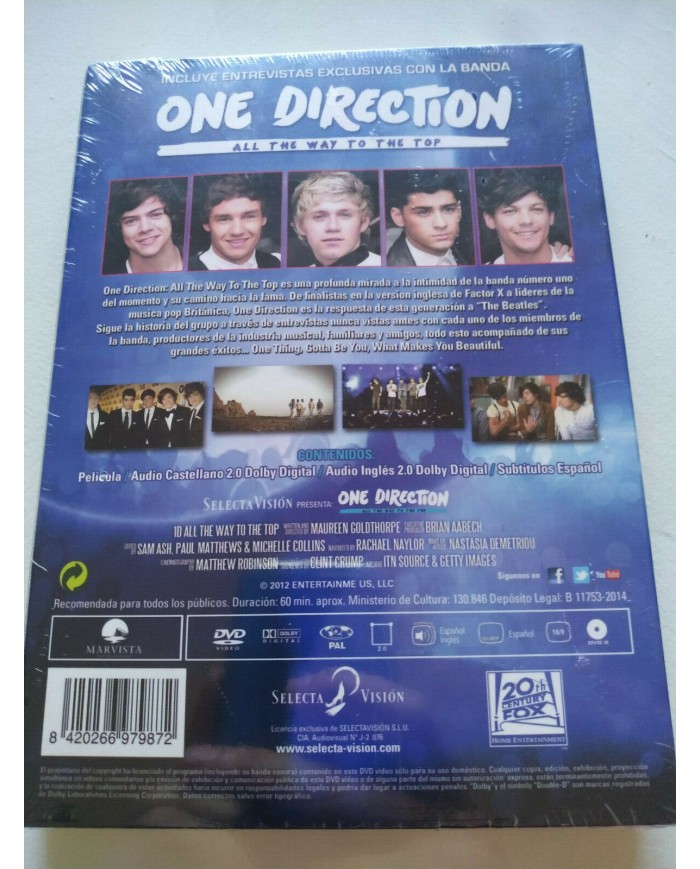 ONE DIRECTION All The Way To The Top 2012 DVD Portada HOLOGRAFICA Nuevo Am