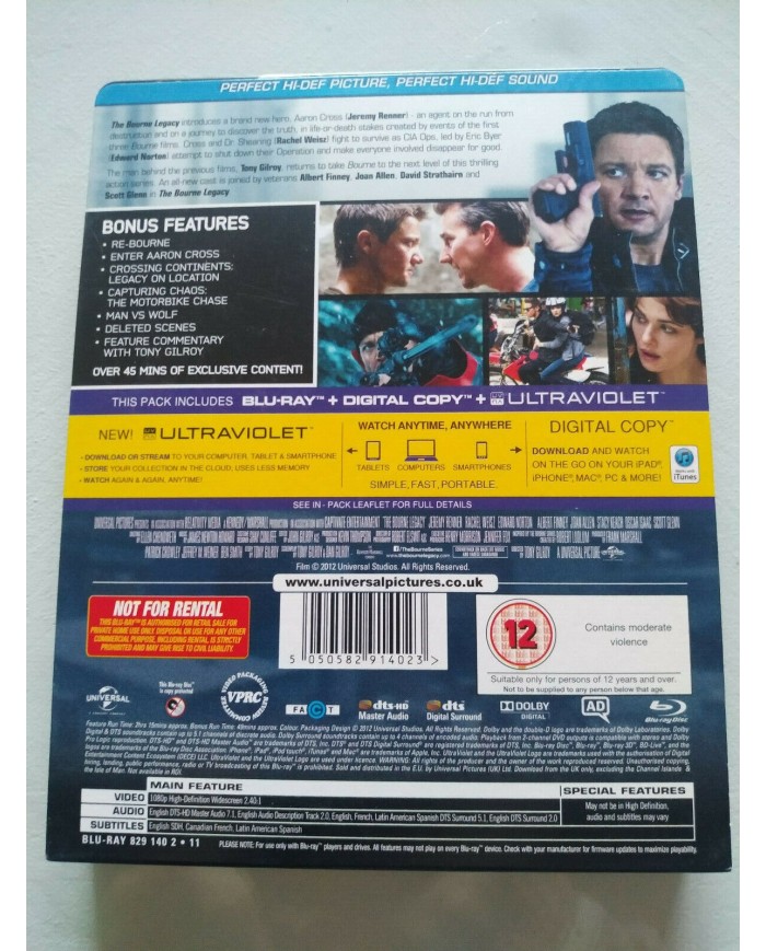 The Bourne Legacy Limited Edition Steelbook Blu-Ray Espa?ol Latino Ingles 3T