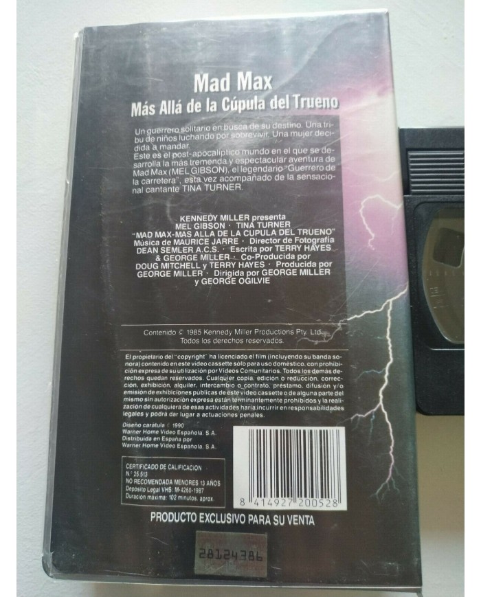 Mad Max Mel Gibson Mas Alla Cupula Trueno George Miller 1987 - VHS Espa?ol - 3T