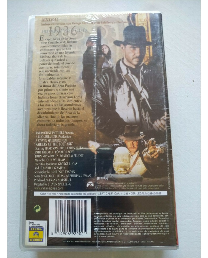 Indiana Jones En Busca del Arca Perdida 1989 Lucasfilm VHS Tape Espa?ol Nueva 4T