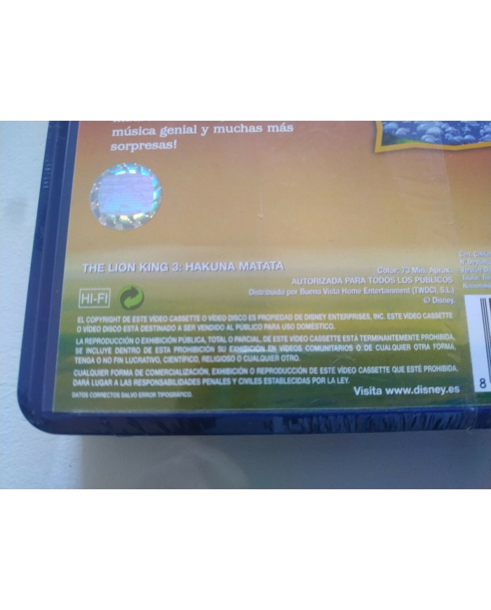 El Rey Leon 3 Hakuna Matata Walt Disney 2003 - VHS Cinta Tape Espa?ol Nueva 4T