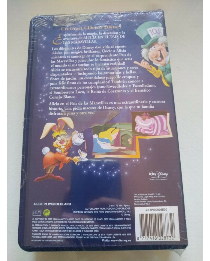 Alicia en el Pais de las Maravillas Walt Disney VHS Cinta Tape Espa?ol Nueva 3T