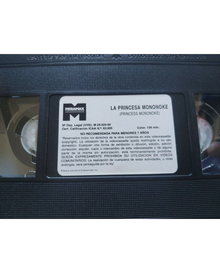 La Princesa Mononoke Hayao Miyazaki Anime Studio Ghibli 2000 - VHS Espa?ol Am