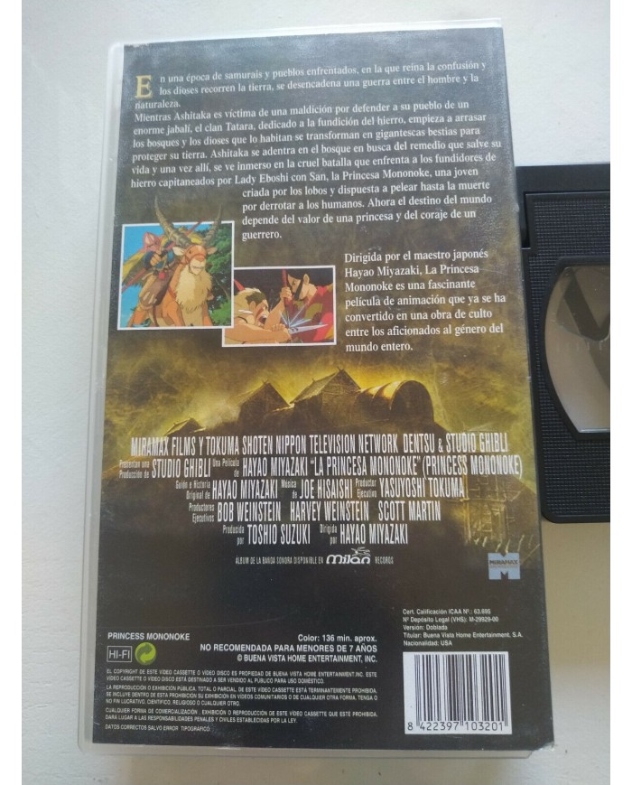 La Princesa Mononoke Hayao Miyazaki Anime Studio Ghibli 2000 - VHS Espa?ol Am