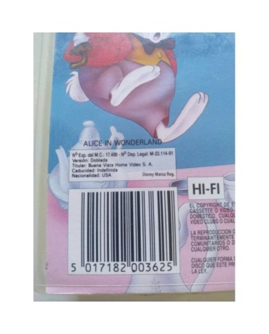 Alicia en el Pais de las Maravillas Walt Disney 1991 - VHS Cinta Tape Espa?ol Am