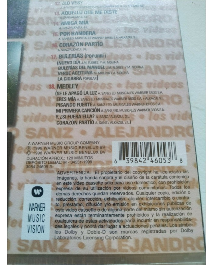 Alejandro Sanz En Concierto Tour Mas 98 Warner - VHS Cinta Tape V.O. Nueva 4T