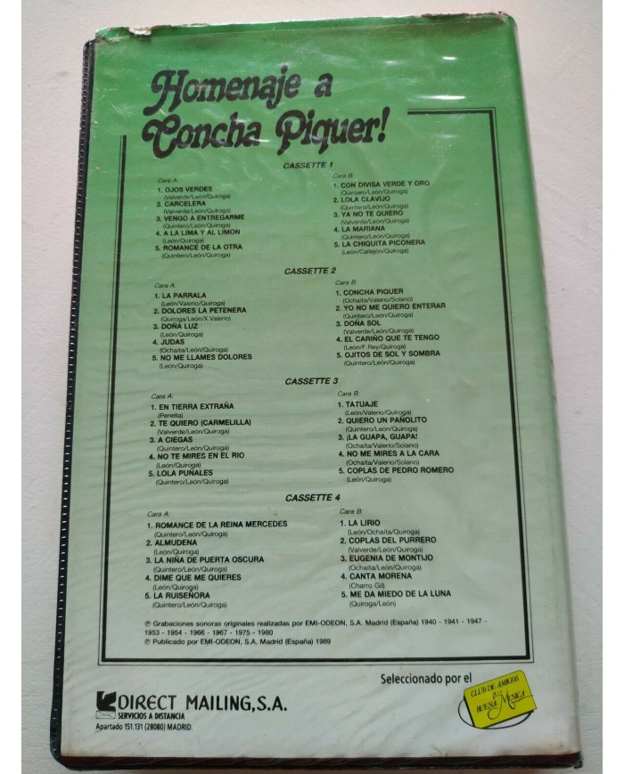 Homenaje a Concha Piquer Coleccion en Caja 1989 EMI - 4 x Cinta Tape Cassette