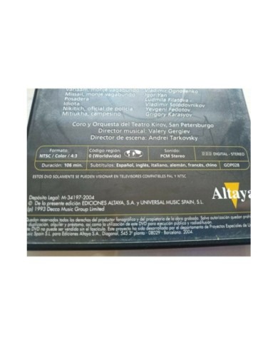 Boris Godunov Modest Petrovich Mussorgsky Opera - DVD V.O. Subtitulos Region 2