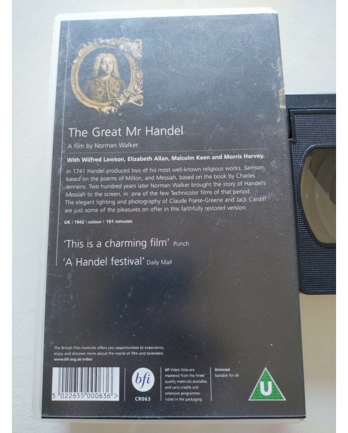 The great Mr Handel Film by Norman Walker bfi - VHS Cinta Tape Ingles Am