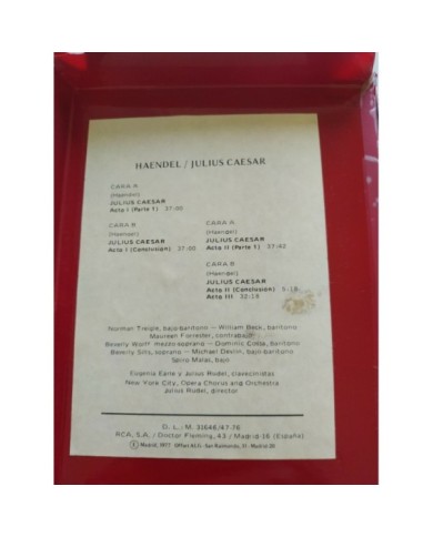 Haendel Julius Caesar RCA 1972 Rudel Treigle Forrester - 2 x Cinta Tape Cassette