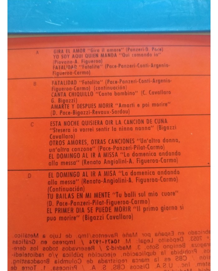 Gigliola Cinquetti Canta Espa?ol Italiano Cinta Cassette TC 8 Pistas CBS 1974