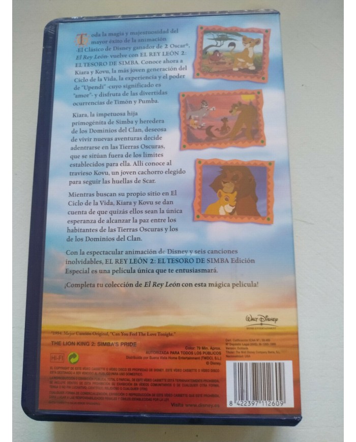 El Rey Leon 2 El Tesoro de Simba Walt Disney - VHS Cinta Tape Espa?ol Nueva 3T