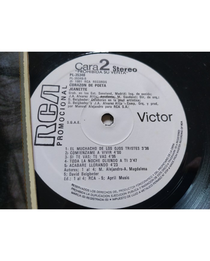 Jeanette Corazon de Poeta RCA 1981 PL-35348 - LP Vinilo 12" VG/VG Promocional