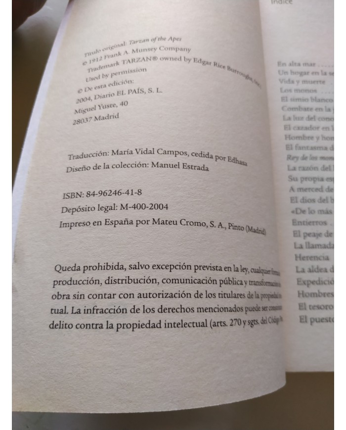 Tarzan de los Monos E R Burroughs 2004 El Pais - LIBRO Español