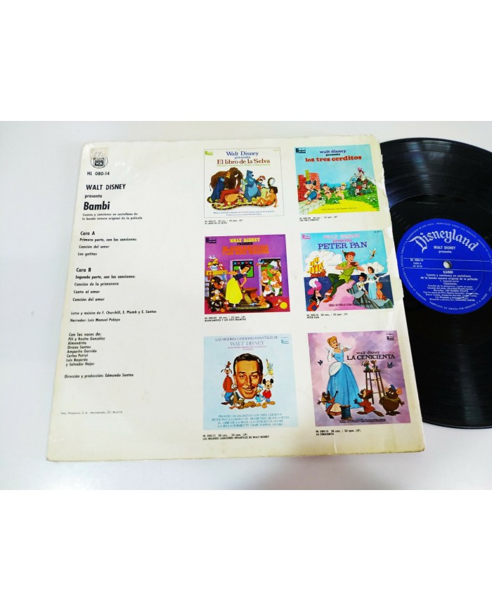 Bambi Walt disney Banda Sonora y Cuento Castellano 1970 LP Vinilo 12" G+/G+ 2T
