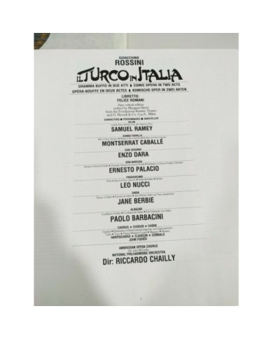 Rossini Il Turco In Italia 1982 German Box 3 x LP + Libreto 12" Vinilo VG/VG 3T
