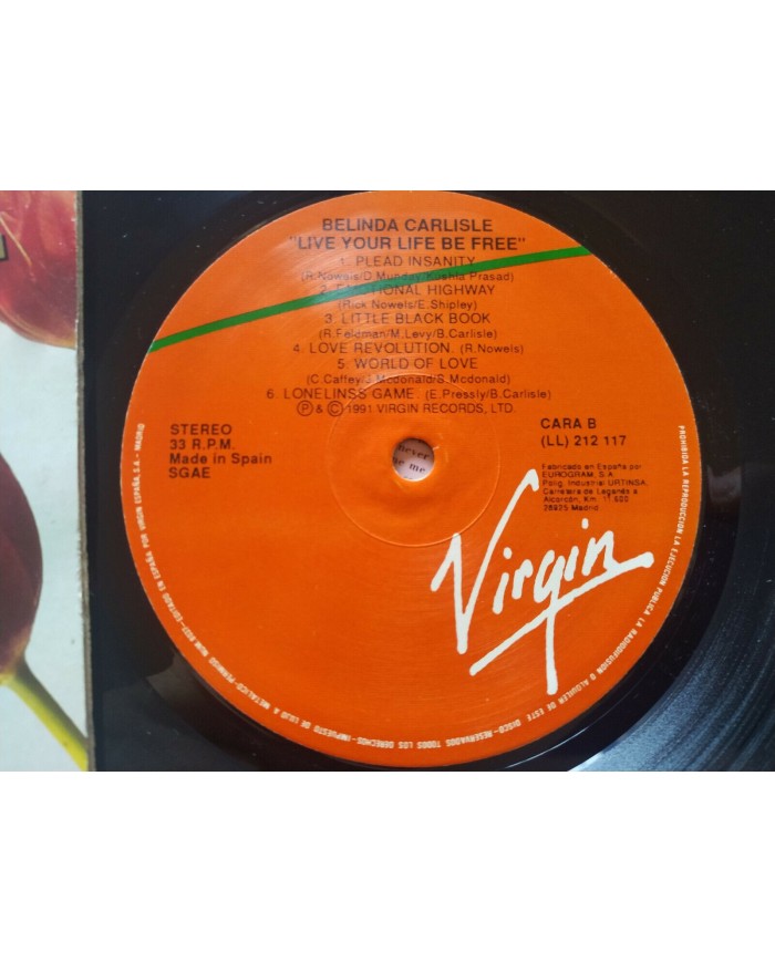 Belinda Carlisle Live your Life By Free 1991 Virgin - LP Vinilo 12" VG/VG Am