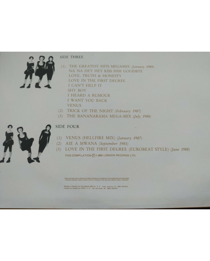 Bananarama The Greatest Hits Collection 1989 London - 2 x LP 12" Vinilo - VG/VG