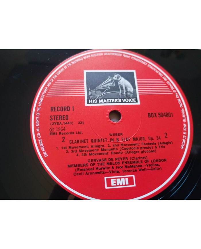 Gervase De Peyer Mozart Brahms Weber 1965 EMI Box 4 x LP 12" Vinilo VG/VG