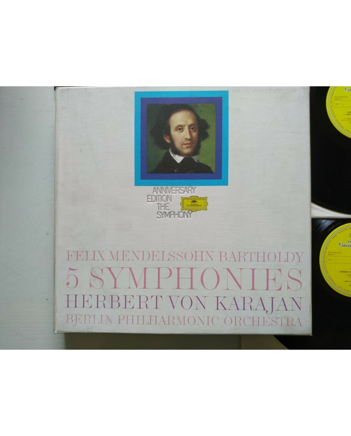 Mendelssohn 5 Symphonies Karajan 1973 Box 4 x LP + Libreto 12" Vinilo VG/VG
