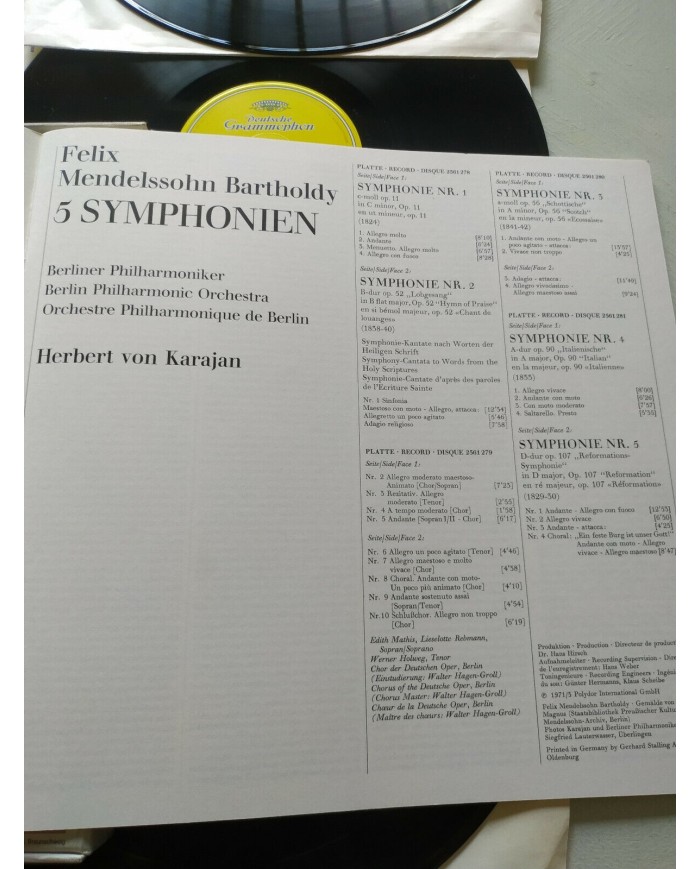 Mendelssohn 5 Symphonies Karajan 1973 Box 4 x LP + Libreto 12" Vinilo VG/VG