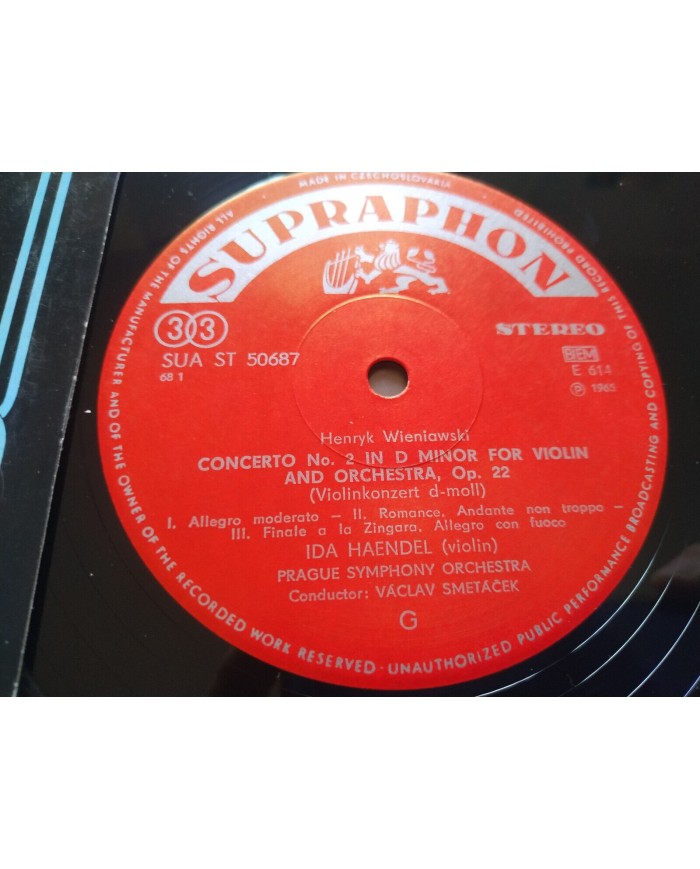 Wieniawski Glazunov Violin Concerto Ida Haendel Smetacek LP 12" Vinilo VG/VG Am