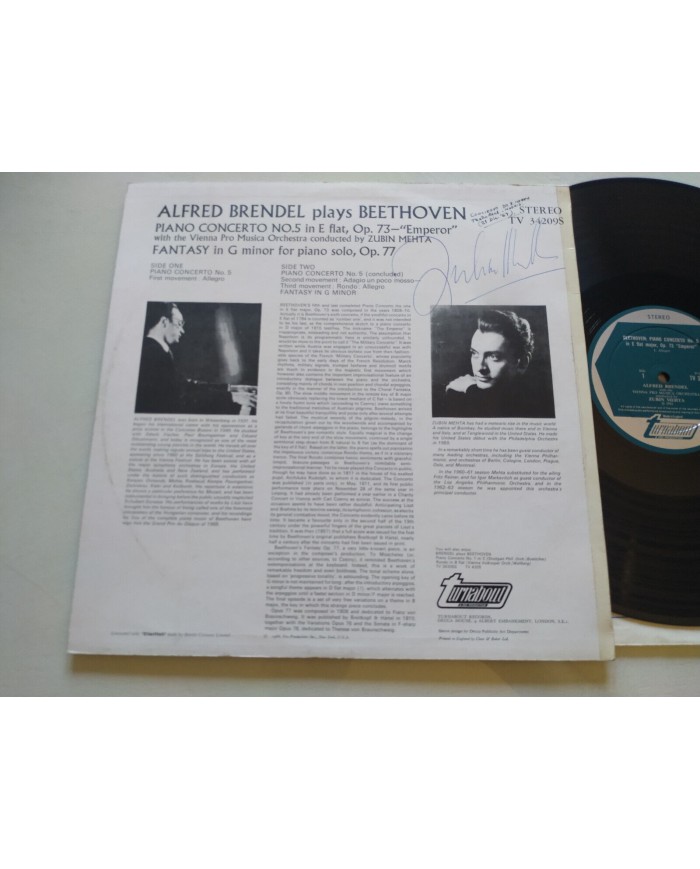 Beethoven Brendel Emperor - LP 12" Vinilo VG/VG Firmado a mano por Zubin Mehta