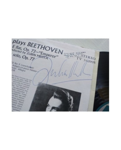 Beethoven Brendel Emperor - LP 12" Vinilo VG/VG Firmado a mano por Zubin Mehta Beethoven Brendel Emperor - LP 12" Vinilo VG/VG Firmado a mano por Zubin Mehta