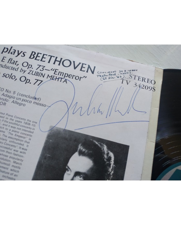 Beethoven Brendel Emperor - LP 12" Vinilo VG/VG Firmado a mano por Zubin Mehta