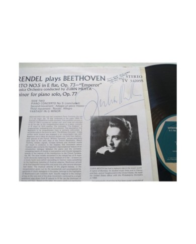 Beethoven Brendel Emperor - LP 12" Vinilo VG/VG Firmado a mano por Zubin Mehta Beethoven Brendel Emperor - LP 12" Vinilo VG/VG Firmado a mano por Zubin Mehta