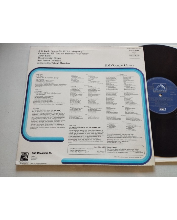 Janet Baker Yehudi Menuhin Bach Cantatas 1967 SXLP 30289 LP 12" Vinilo VG/VG Am