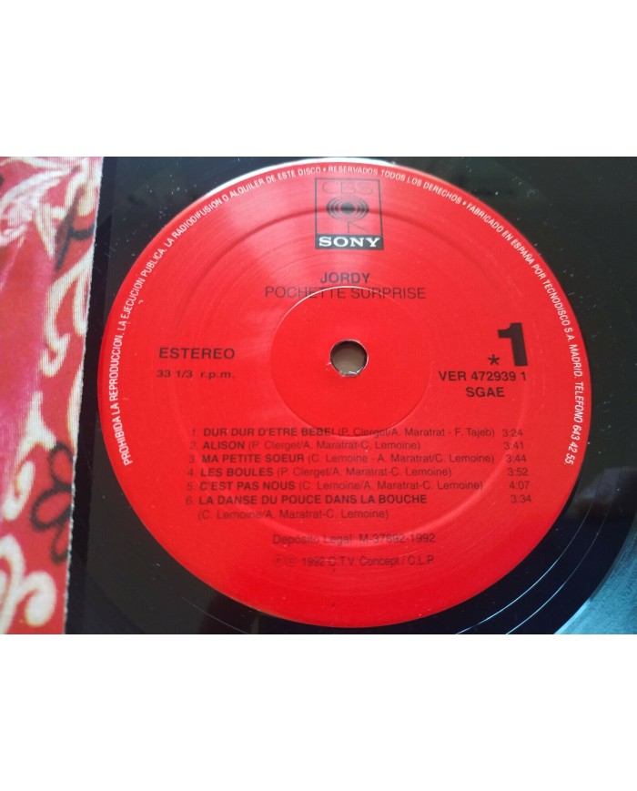 Jordy Pochette Surprise 1992 CBS Spain First Press - LP Vinilo 12" VG/VG