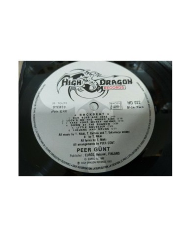 Peer Gunt Backseat 1987 High Dragon France Edition - LP Vinilo 12" VG/VG 2T