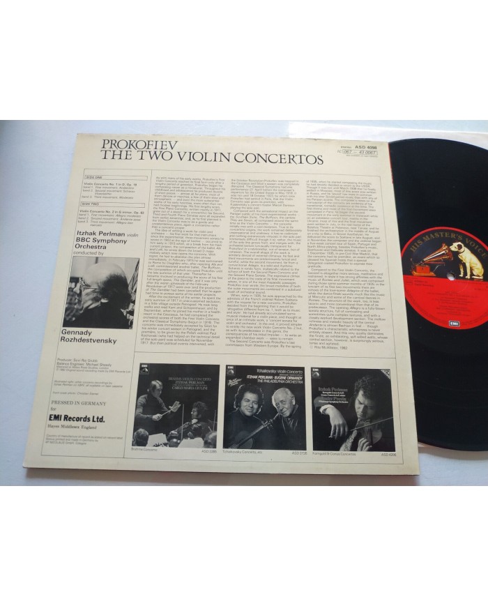 Prokofiev Two Violin Concertos Pearlman EMI ASD 4098 - LP 12" Vinilo VG/VG Am