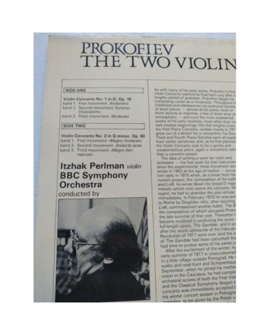 Prokofiev Two Violin Concertos Pearlman EMI ASD 4098 - LP 12" Vinilo VG/VG Am
