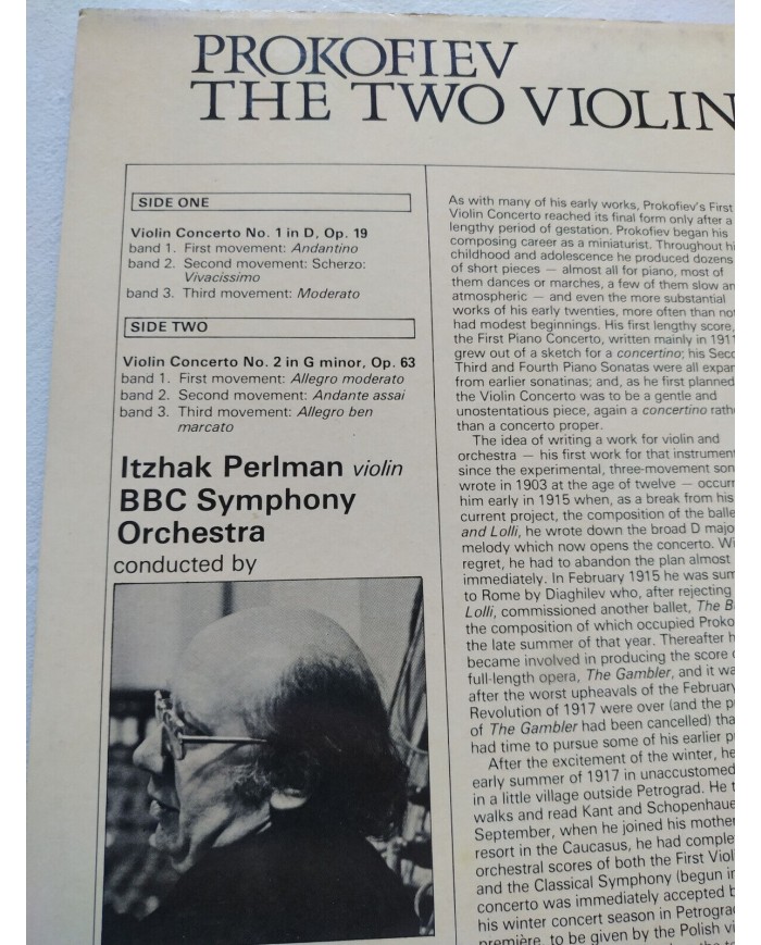 Prokofiev Two Violin Concertos Pearlman EMI ASD 4098 - LP 12" Vinilo VG/VG Am