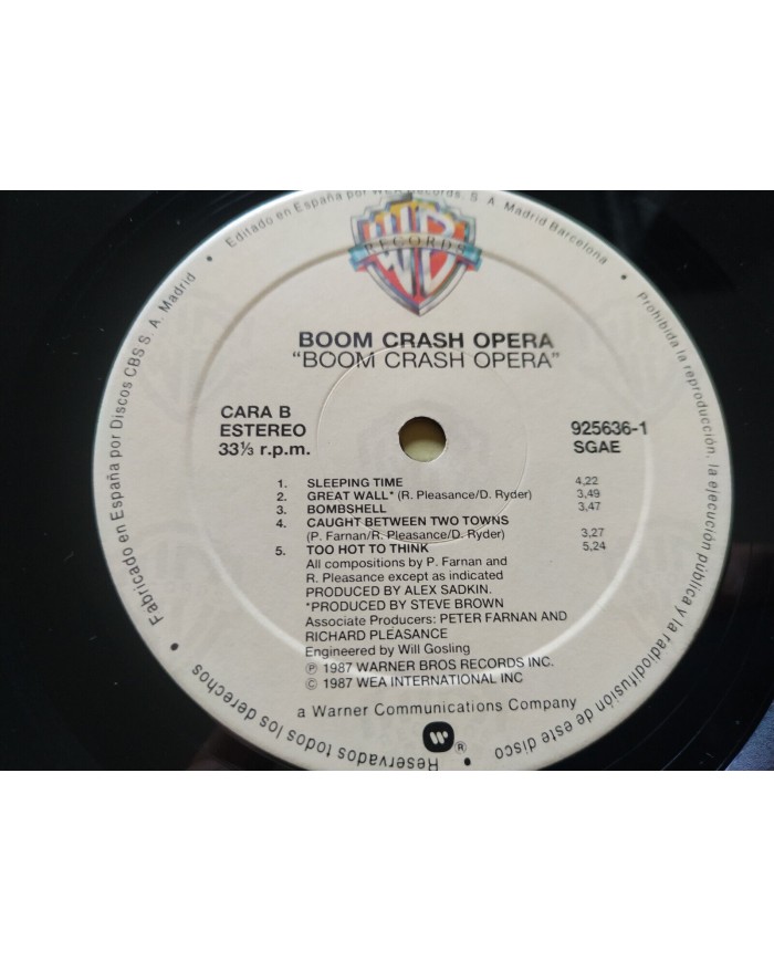 Boom Crash Opera 1987 WEA 925636-1 Spain First Press - LP Vinilo 12" VG/VG Am